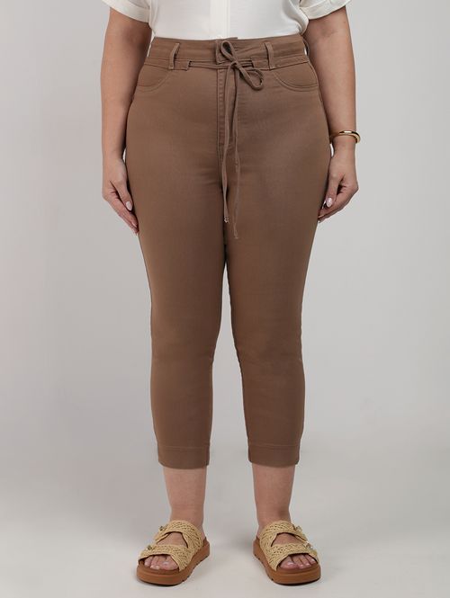 Calça Sarja Capri Sawary Plus Size Feminina MARROM