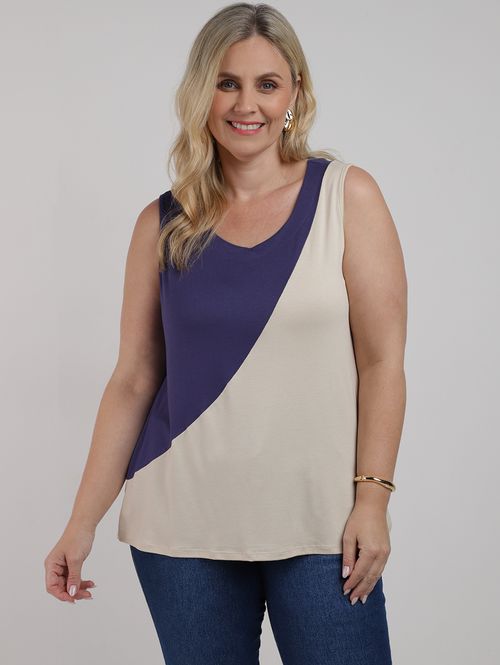 Blusa Malha Autentique Plus Size Feminina AREIA/AREIA/AZUL
