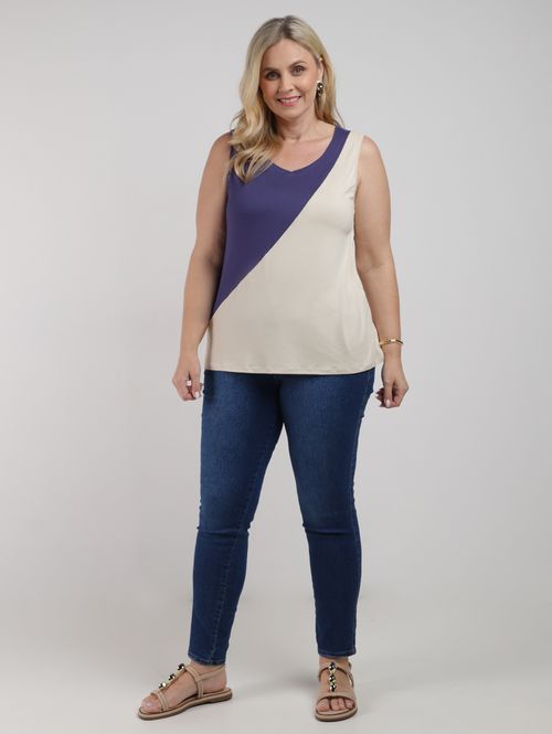 Blusa Malha Autentique Plus Size Feminina AREIA/AREIA/AZUL
