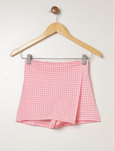 Short Saia Xadrez Vels Juvenil Para Menina- ROSA