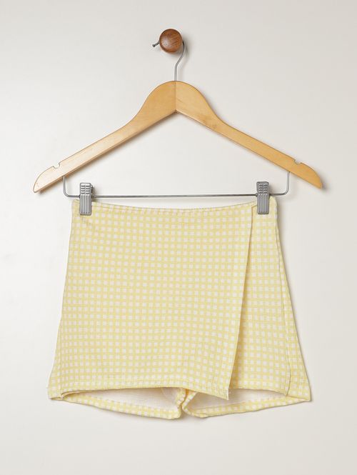 Short Saia Xadrez Vels Juvenil Para Menina- AMARELO