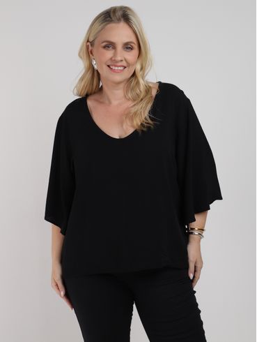 Blusa Manga Sino Ampla Feminina PRETO