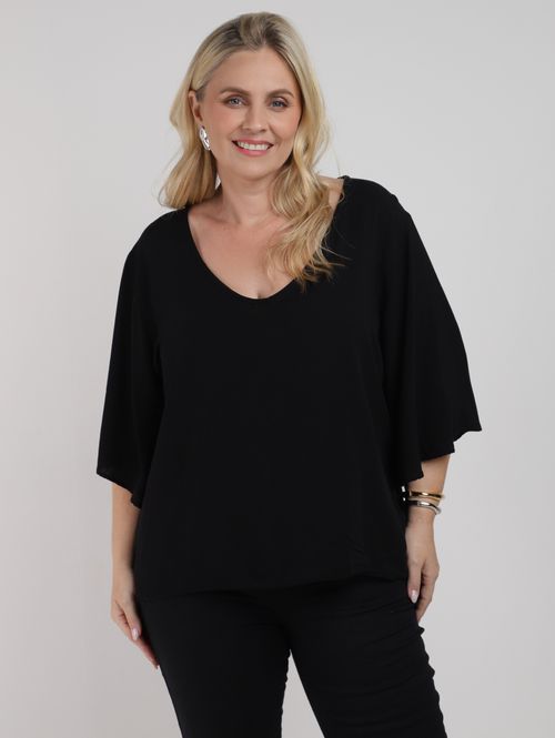 Blusa Manga Sino Ampla Feminina PRETO