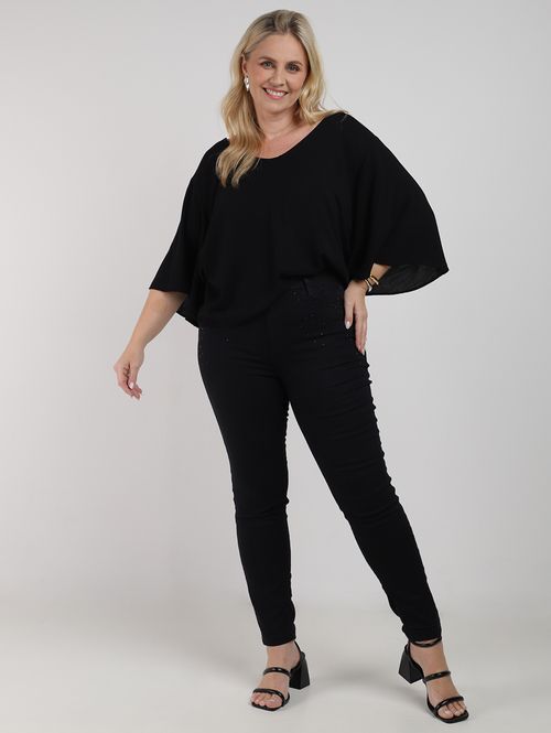 Blusa Manga Sino Ampla Feminina PRETO