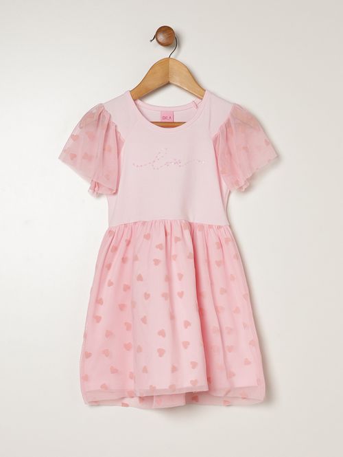 Vestido Cotton Com Tule Infantil Para Menina - ROSA