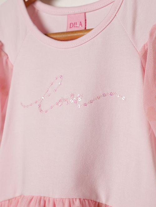 Vestido Cotton Com Tule Infantil Para Menina - ROSA
