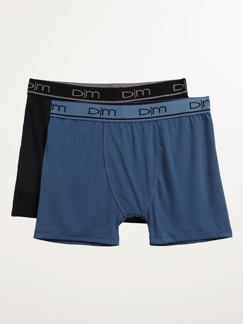 Kit Com 02 Cuecas Boxer Microfibra Masculina AZUL/PRETO