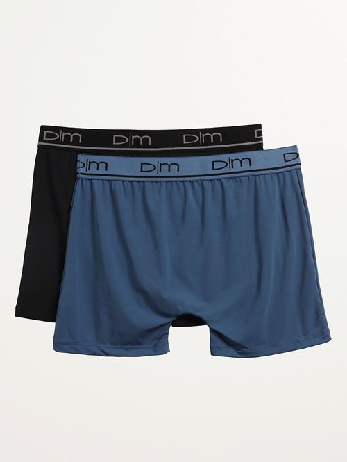 Kit Com 02 Cuecas Boxer Microfibra Masculina AZUL/PRETO