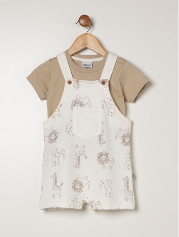 Jardineira Estampada Infantil Para Bebê - NATURAL