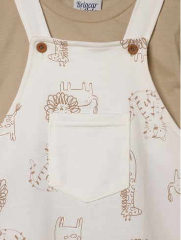 Jardineira Estampada Infantil Para Bebê - NATURAL