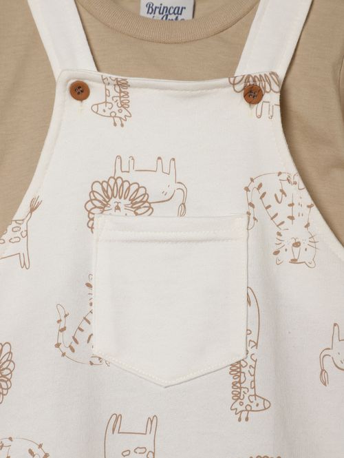 Jardineira Estampada Infantil Para Bebê - NATURAL