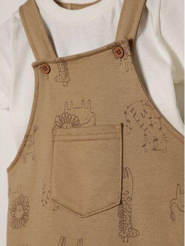 Jardineira Estampada Infantil Para Bebê - CAQUI