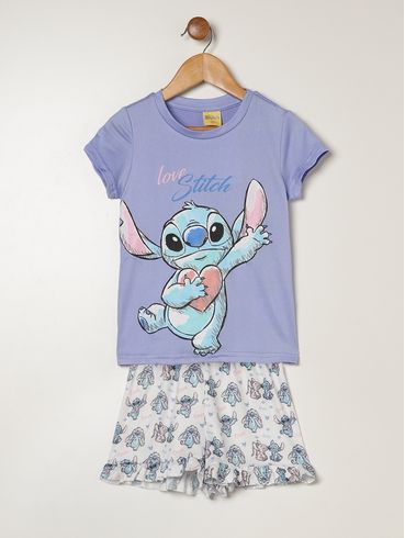 Pijama Curto Stitch Infantil Para Menina - AZUL
