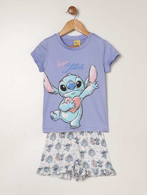 Pijama Curto Stitch Infantil Para Menina - AZUL