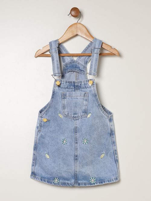 Salopete Jeans Infantil Para Menina - AZUL