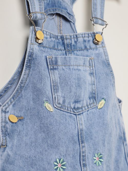 Salopete Jeans Infantil Para Menina - AZUL