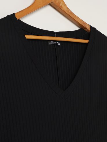 Vestido Canelado Autentique Plus Size Feminino PRETO