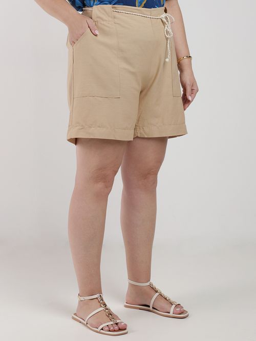 Short Viscolinho Plus Size Feminino BEGE