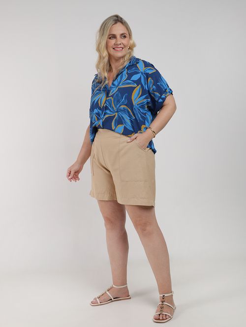 Short Viscolinho Plus Size Feminino BEGE