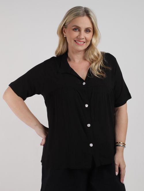 Camisa Viscolinho Plus Size Feminina PRETO