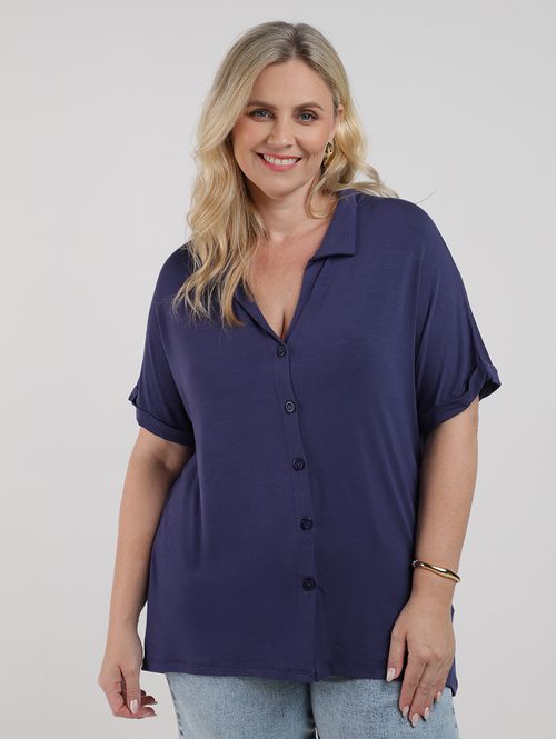 Camisa Malha Autentique Plus Size Feminina MARINHO