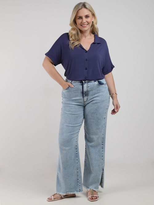 Camisa Malha Autentique Plus Size Feminina MARINHO