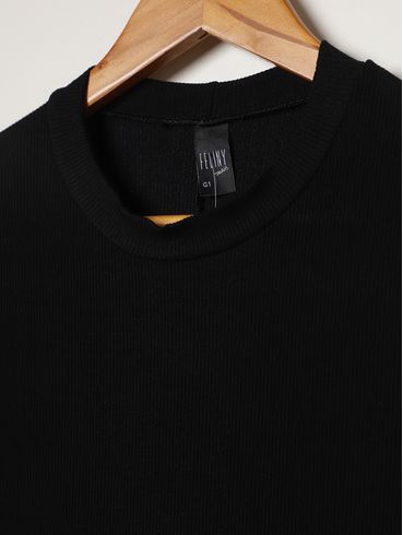 Vestido Canelado Gola Alta Plus Size Feminino PRETO