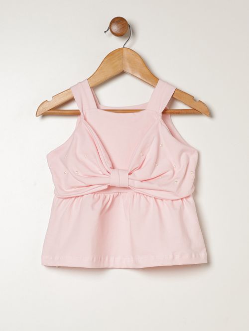 Blusa Cotton Laços e Pérolas Infantil Para Menina- ROSA