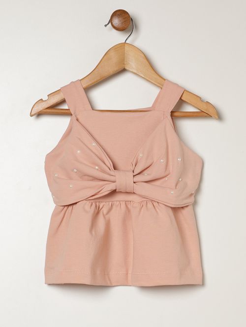 Blusa Cotton Laços e Pérolas Infantil Para Menina- SALMAO