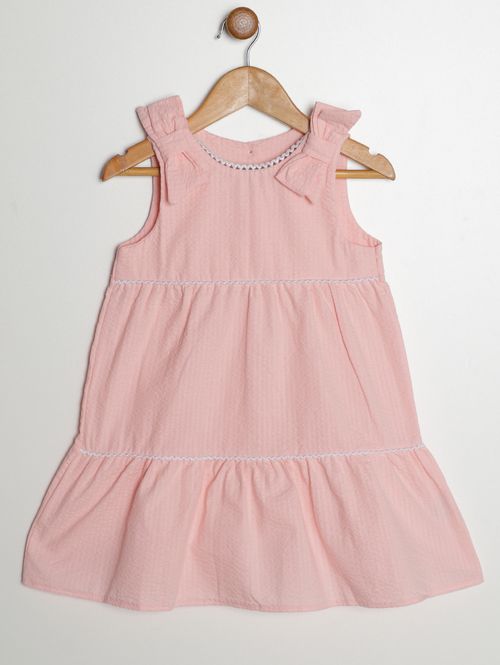 Vestido Tricoline Laço Infantil Para Menina - ROSA