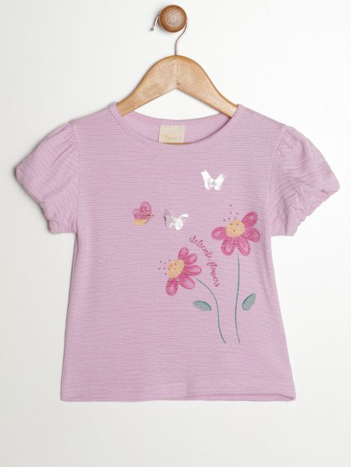Blusa Malha Manga Curta Infantil Para Menina - LILAS