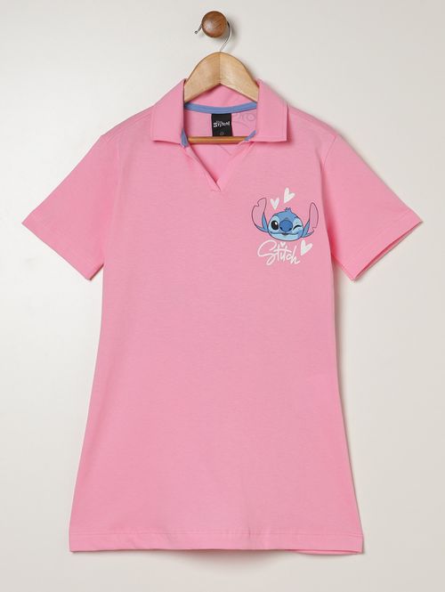 Vestido+Adesivo Stitch Infantil Para Menina - ROSA