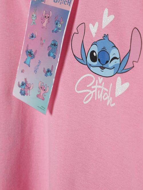 Vestido+Adesivo Stitch Infantil Para Menina - ROSA