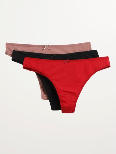 Kit com 03 Calcinha Fio Duplo Feminina TELHA/PRETO/ROSE