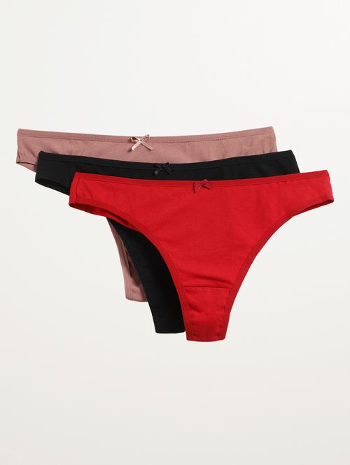 Kit com 03 Calcinha Fio Duplo Feminina TELHA/PRETO/ROSE