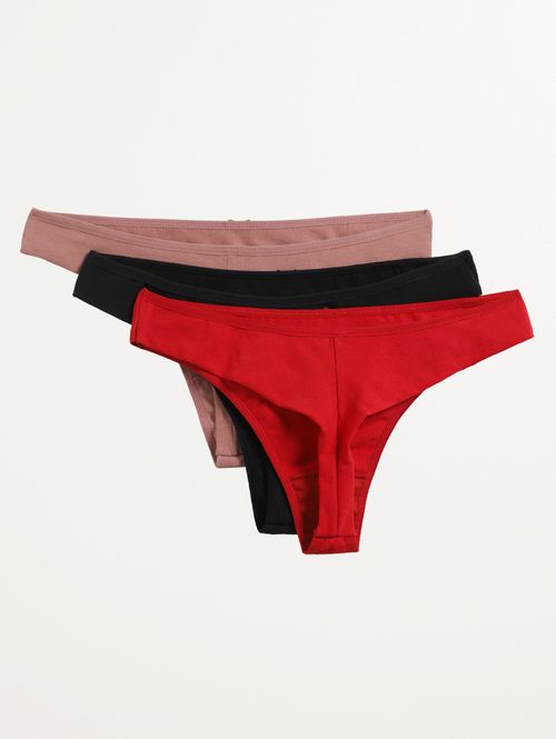 Kit com 03 Calcinha Fio Duplo Feminina TELHA/PRETO/ROSE