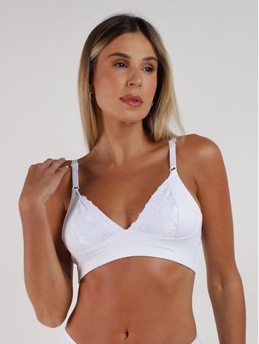 Sutiã Microfibra com Renda Sem Bojo Feminino BRANCO