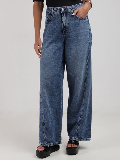 Calça Jeans Wide Leg Autentique Feminina AZUL
