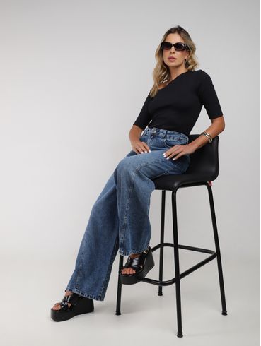 Calça Jeans Wide Leg Autentique Feminina AZUL