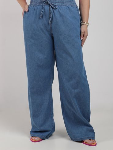 Calça Jeans Wide Leg Plus Size Feminina AZUL