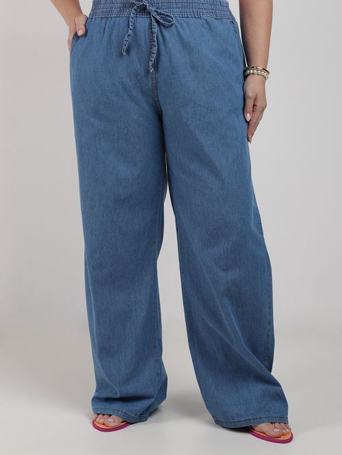 Calça Jeans Wide Leg Plus Size Feminina AZUL