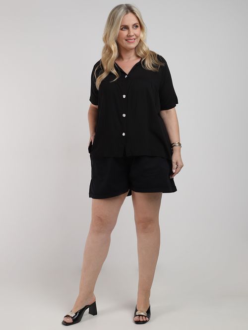 Short Sarja Plus Size Feminino PRETO