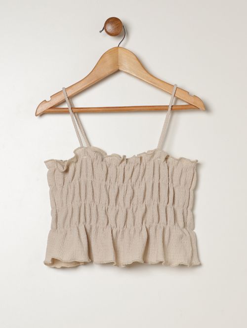 Blusa Cropped Texturizada Juvenil Para Menina BEGE