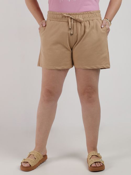 Short Moletinho Plus Size Feminino BEGE