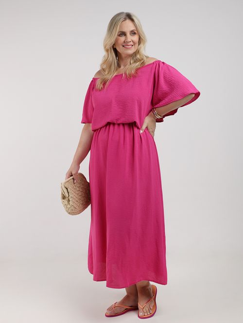 Vestido Longo Manga Ampla Plus Size Feminino ROSA