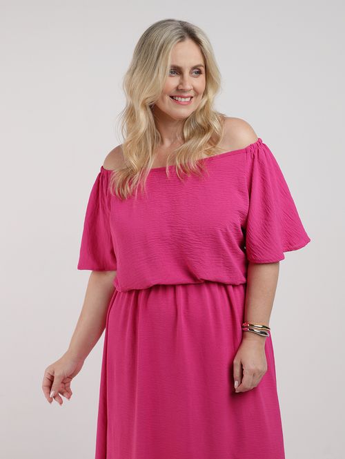 Vestido Longo Manga Ampla Plus Size Feminino ROSA