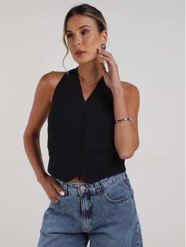 Blusa Zíper Frontal Amarração Autentique Feminina PRETO