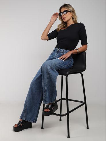 Blusa Assimétrica Manga 3/4 Feminina PRETO