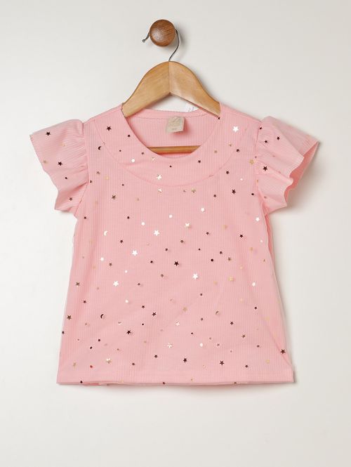 Blusa Canelada Com Tule Infantil Para Menina- ROSA