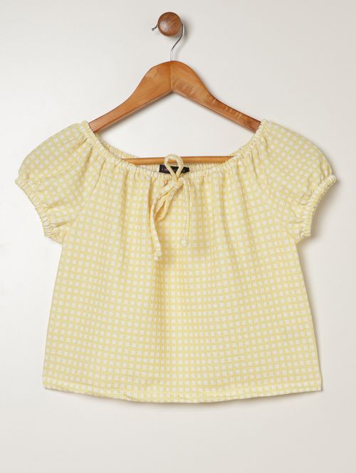 Blusa Ciganinha Xadrez Vels Juvenil Para Menina AMARELO